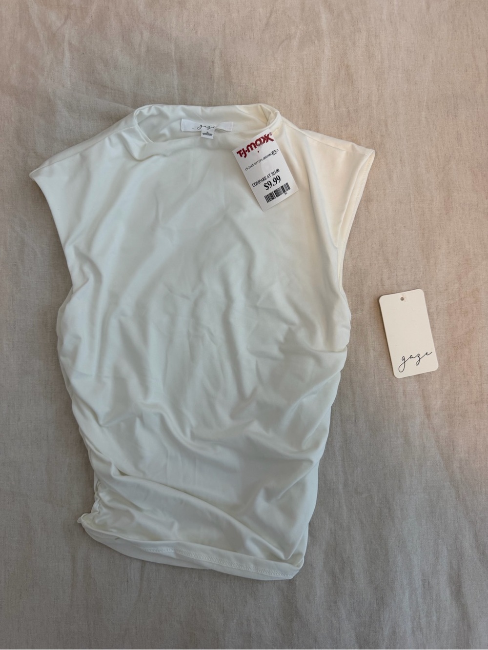 gaze White Sleeveless Sheer Mock Neck Top - size S - NWT
